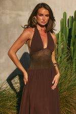 Load image into Gallery viewer, Fernanda Plunge Halter Maxi Dress - Bitter Chocolate
