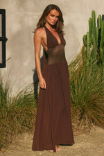 Load image into Gallery viewer, Fernanda Plunge Halter Maxi Dress - Bitter Chocolate
