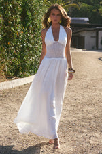 Load image into Gallery viewer, Fernanda Plunge Halter Maxi Dress - White
