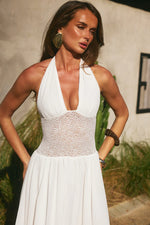 Load image into Gallery viewer, Fernanda Plunge Halter Maxi Dress - White
