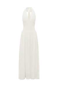 Fernanda Plunge Halter Maxi Dress - White
