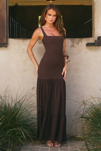 Tahlia Square Neck Maxi Dress - Bitter Chocolate