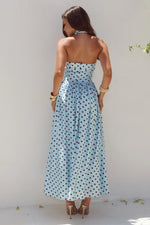 Load image into Gallery viewer, Sammi Halter Midi Dress - Sky Blue/Choc Polka
