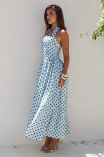 Load image into Gallery viewer, Sammi Halter Midi Dress - Sky Blue/Choc Polka
