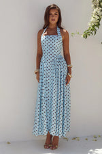 Load image into Gallery viewer, Sammi Halter Midi Dress - Sky Blue/Choc Polka

