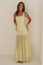 Load image into Gallery viewer, Tillie Sheer Bottom Maxi Dress - Lemon/Choc Polka
