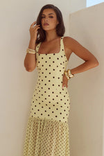 Load image into Gallery viewer, Tillie Sheer Bottom Maxi Dress - Lemon/Choc Polka
