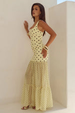 Load image into Gallery viewer, Tillie Sheer Bottom Maxi Dress - Lemon/Choc Polka
