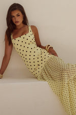 Load image into Gallery viewer, Tillie Sheer Bottom Maxi Dress - Lemon/Choc Polka
