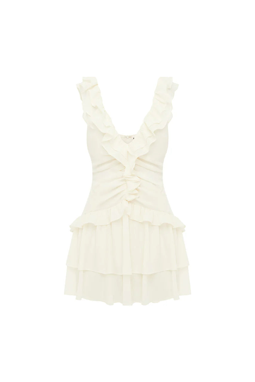 Kaycey Sleeveless Ruffle Mini Dress - Pearl