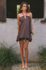 Load image into Gallery viewer, Freya Flowy Halter Mini Dress - Bitter Chocolate
