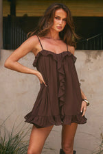 Load image into Gallery viewer, Kristia Flounce Ruffle Mini Dress - Bitter Chocolate
