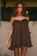 Load image into Gallery viewer, Kristia Flounce Ruffle Mini Dress - Bitter Chocolate
