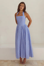 Load image into Gallery viewer, Sammi Halter Midi Dress - Periwinkle/Lemon Polka
