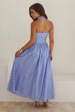 Load image into Gallery viewer, Sammi Halter Midi Dress - Periwinkle/Lemon Polka
