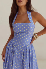 Load image into Gallery viewer, Sammi Halter Midi Dress - Periwinkle/Lemon Polka
