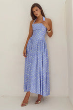 Load image into Gallery viewer, Sammi Halter Midi Dress - Periwinkle/Lemon Polka
