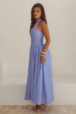 Load image into Gallery viewer, Sammi Halter Midi Dress - Periwinkle/Lemon Polka
