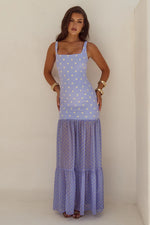 Load image into Gallery viewer, Tillie Sheer Bottom Maxi Dress - Periwinkle/Lemon Polka
