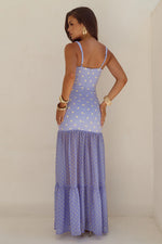 Load image into Gallery viewer, Tillie Sheer Bottom Maxi Dress - Periwinkle/Lemon Polka
