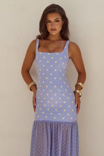 Load image into Gallery viewer, Tillie Sheer Bottom Maxi Dress - Periwinkle/Lemon Polka
