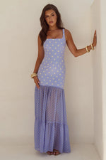 Load image into Gallery viewer, Tillie Sheer Bottom Maxi Dress - Periwinkle/Lemon Polka
