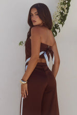 Load image into Gallery viewer, Tina Scarf Top - Chocolate/Sky Blue
