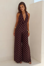 Load image into Gallery viewer, Arlette Halter Jumpsuit - Choc/Lemon Polka
