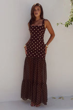 Load image into Gallery viewer, Tillie Sheer Bottom Maxi Dress - Choc/Lemon Polka
