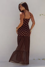 Load image into Gallery viewer, Tillie Sheer Bottom Maxi Dress - Choc/Lemon Polka
