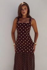 Load image into Gallery viewer, Tillie Sheer Bottom Maxi Dress - Choc/Lemon Polka
