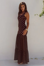 Load image into Gallery viewer, Tillie Sheer Bottom Maxi Dress - Choc/Lemon Polka
