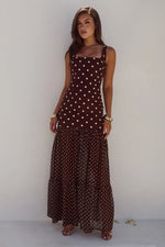 Load image into Gallery viewer, Tillie Sheer Bottom Maxi Dress - Choc/Lemon Polka

