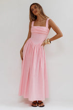 Load image into Gallery viewer, Kiyo Square Neck Tie Midi Dress - Pink
