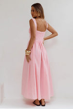 Load image into Gallery viewer, Kiyo Square Neck Tie Midi Dress - Pink
