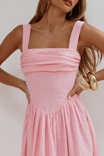 Load image into Gallery viewer, Kiyo Square Neck Tie Midi Dress - Pink
