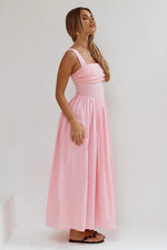 Load image into Gallery viewer, Kiyo Square Neck Tie Midi Dress - Pink

