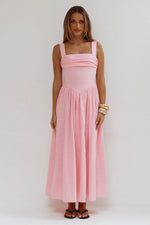 Load image into Gallery viewer, Kiyo Square Neck Tie Midi Dress - Pink
