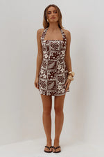 Load image into Gallery viewer, Talli Halter Square Neck Mini Dress - Amira Chocolate
