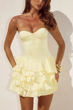 Load image into Gallery viewer, Tabitha Bustier Ruffle Mini Dress - Butter

