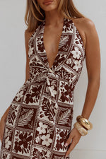 Load image into Gallery viewer, Arli Deep Plunge Maxi Dress - Amira Chocolate
