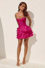 Load image into Gallery viewer, Tabitha Bustier Ruffle Mini Dress - Fuchsia
