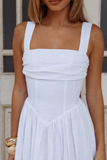 Load image into Gallery viewer, Kiyo Square Neck Tie Midi Dress - White
