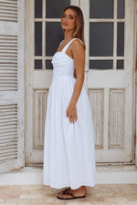 Load image into Gallery viewer, Kiyo Square Neck Tie Midi Dress - White
