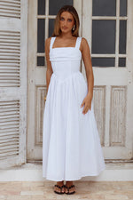Load image into Gallery viewer, Kiyo Square Neck Tie Midi Dress - White
