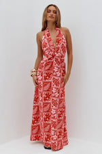 Load image into Gallery viewer, Arli Deep Plunge Maxi Dress - Amira Red Pink

