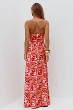 Load image into Gallery viewer, Arli Deep Plunge Maxi Dress - Amira Red Pink
