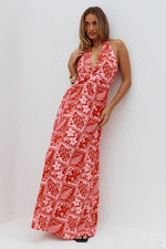 Load image into Gallery viewer, Arli Deep Plunge Maxi Dress - Amira Red Pink
