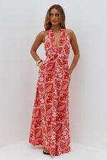 Load image into Gallery viewer, Arli Deep Plunge Maxi Dress - Amira Red Pink

