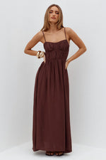 Load image into Gallery viewer, Kayley A-Line Shirred Midi Dress - Chocolate
